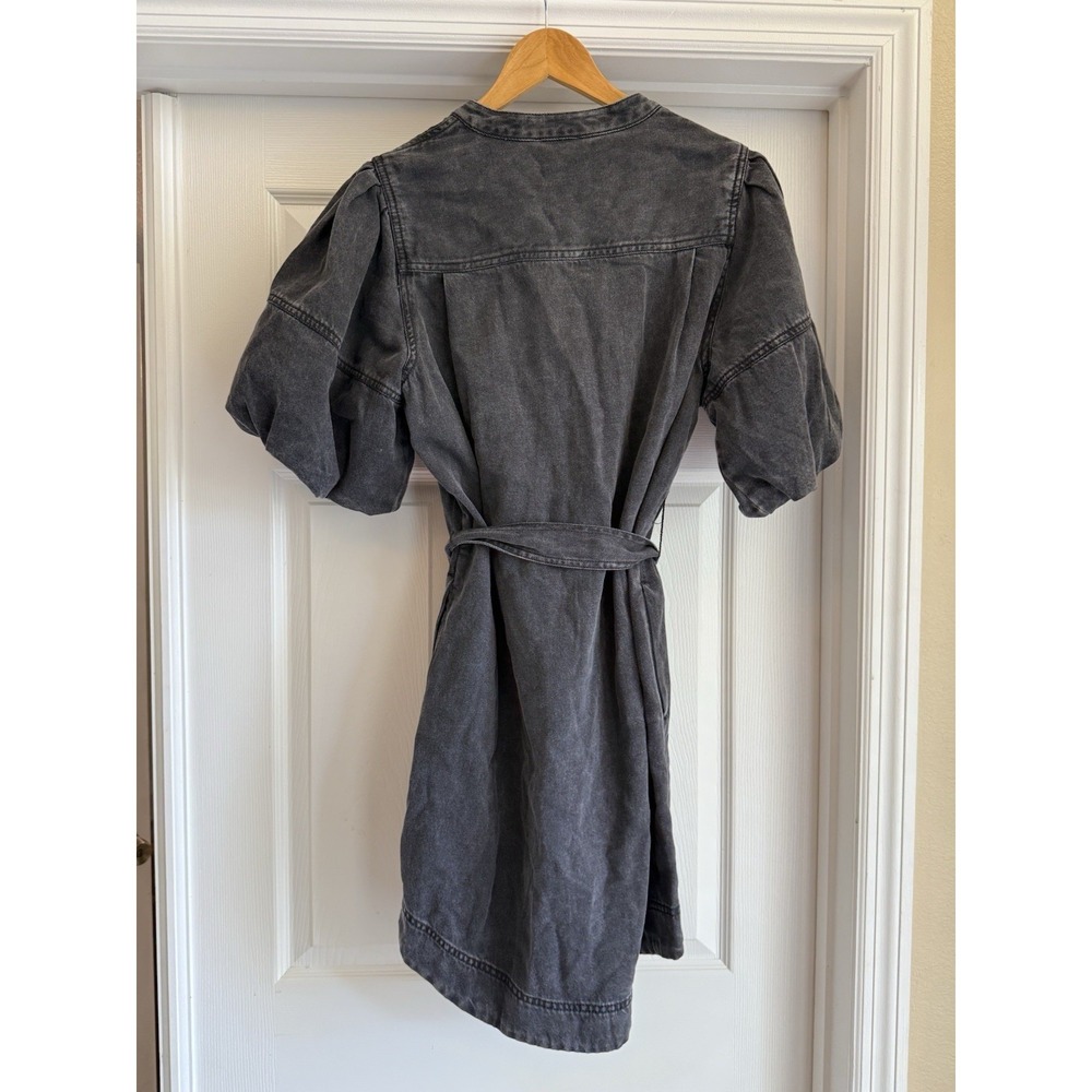 Rails Denim Dress Womens Medium Black Puff Sleeve Belted Mini Button Front NWT - Picture 4 of 10